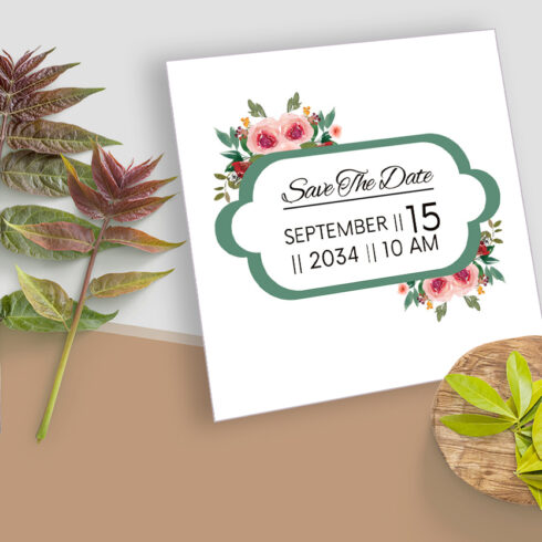 Green Frame Rose Floral Wedding Card - MasterBundles