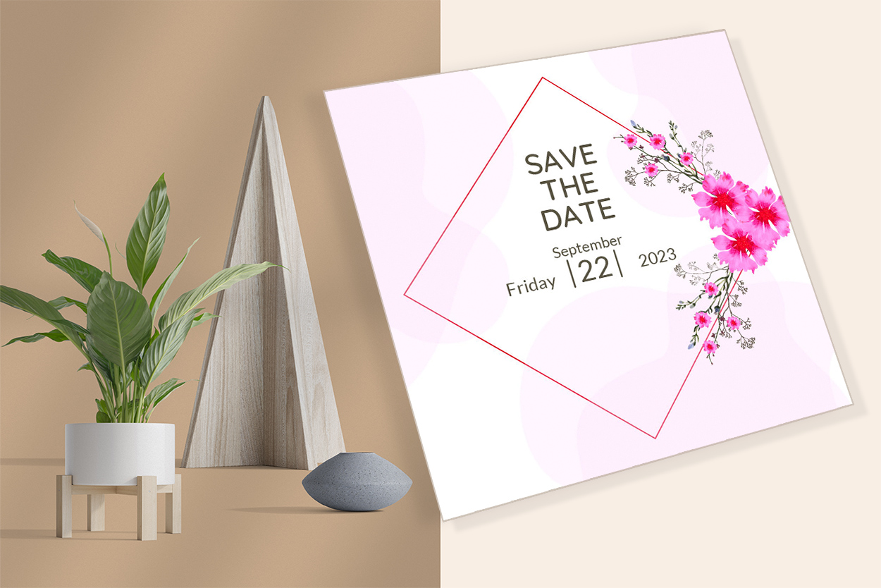 Simple Wedding Card Vector Design with Floral mockup preview.