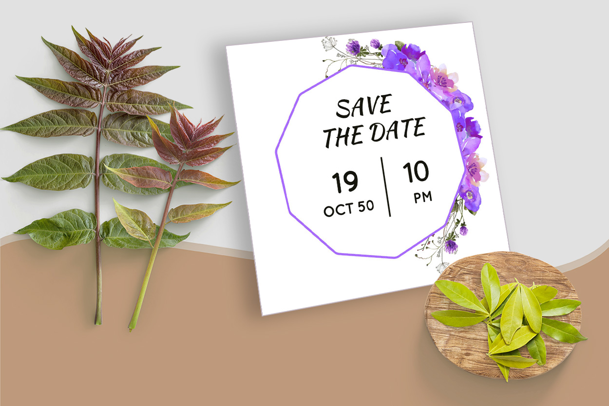 Square Wedding Invitation Card Watercolour Floral Background preview image.