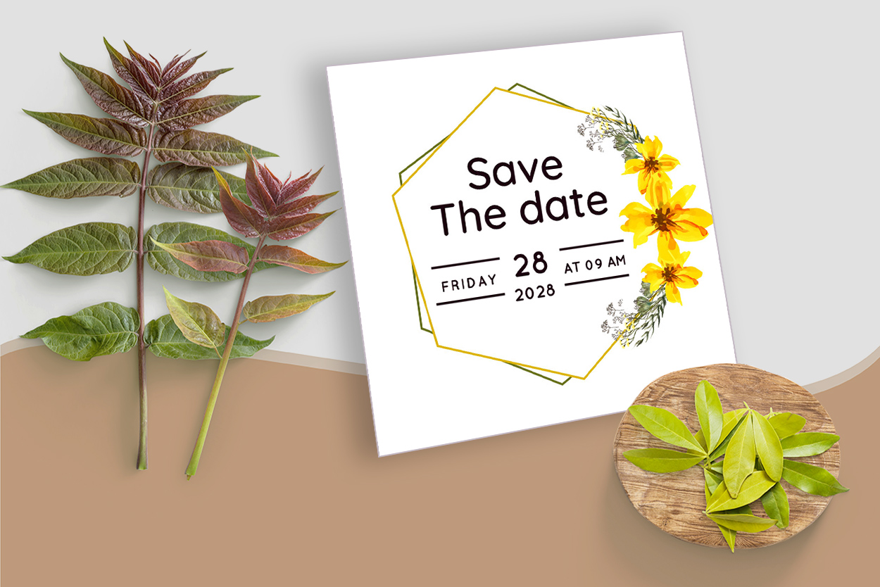 Yellow Wedding Invitation Card Vector mockup image example.