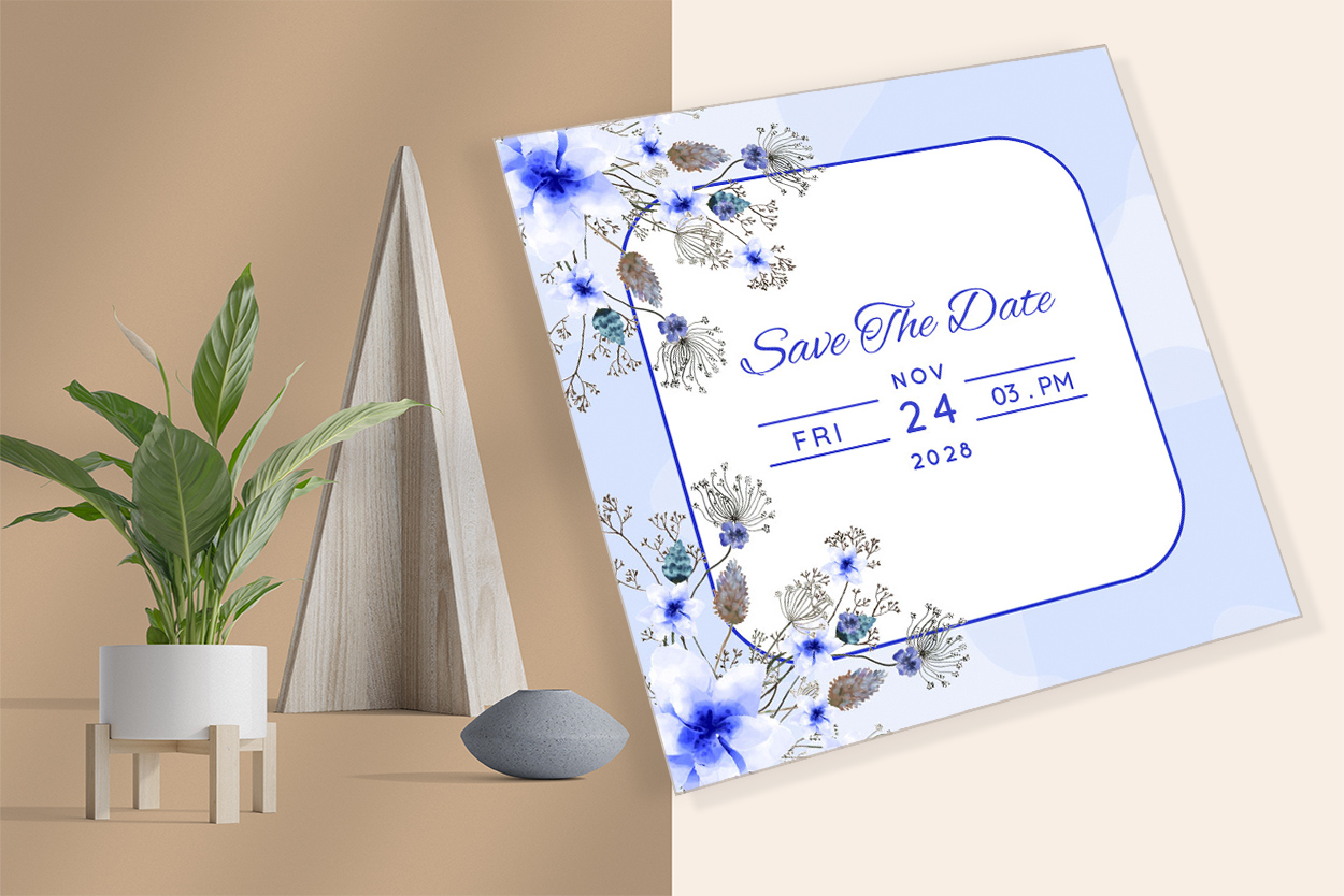 Blue White Floral Wedding Invitation Card Save the Date preview.