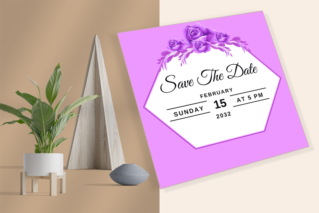 Lilac wedding cards with flowers.