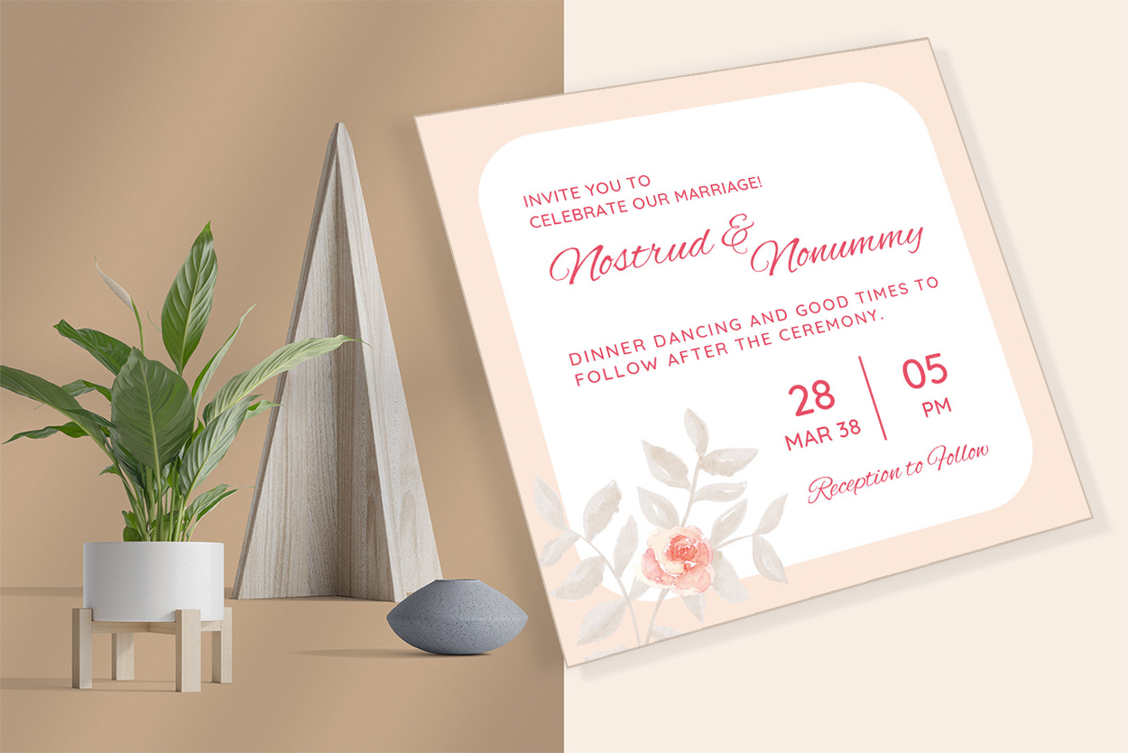 Image of wonderful wedding invitation with pink flowers.