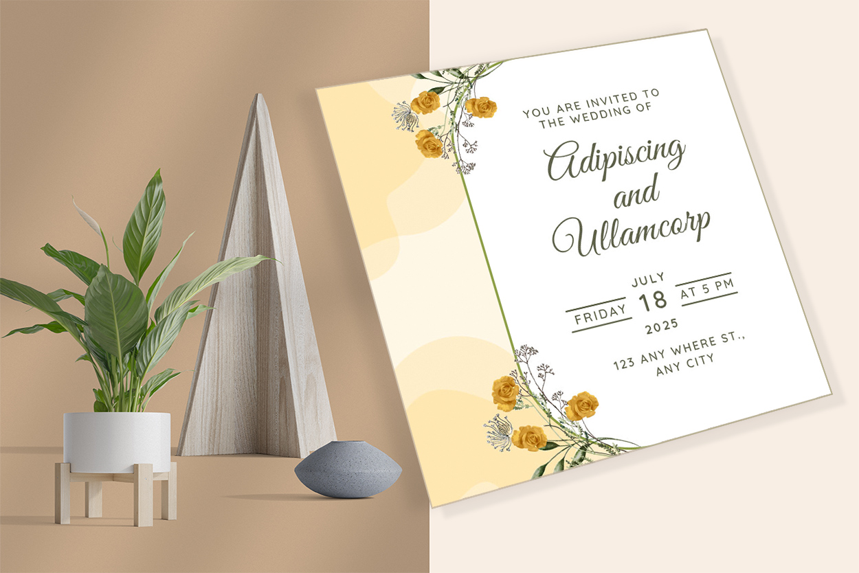 Image of an irresistible wedding card with yellow roses.