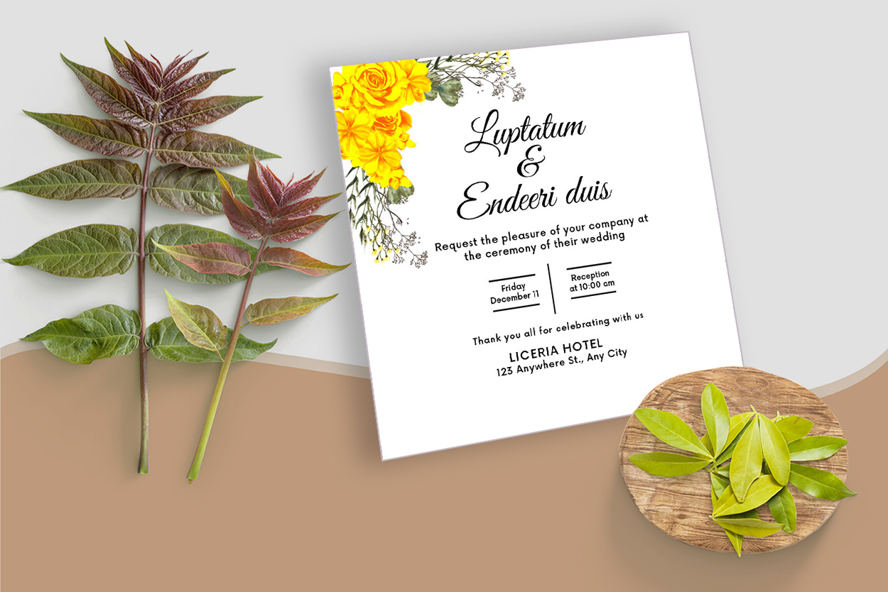 Yellow Rose Floral Wedding Card Design preview image.