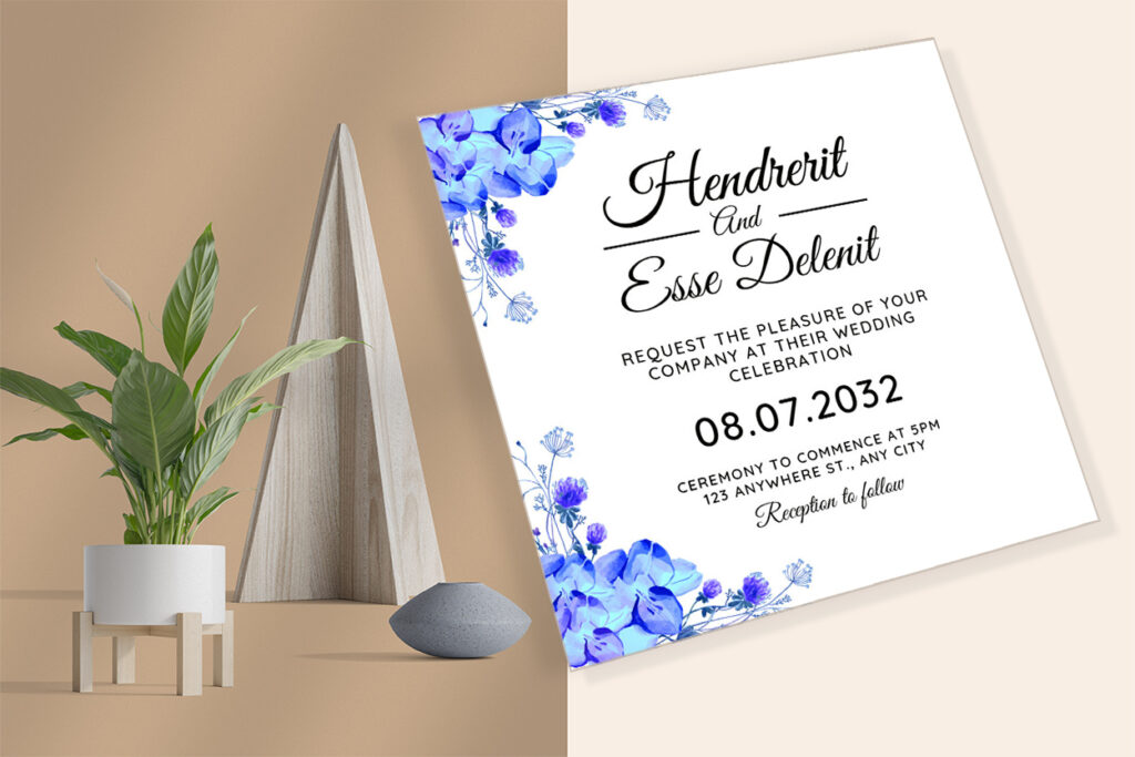 Blue floral wedding ceremony card design - MasterBundles