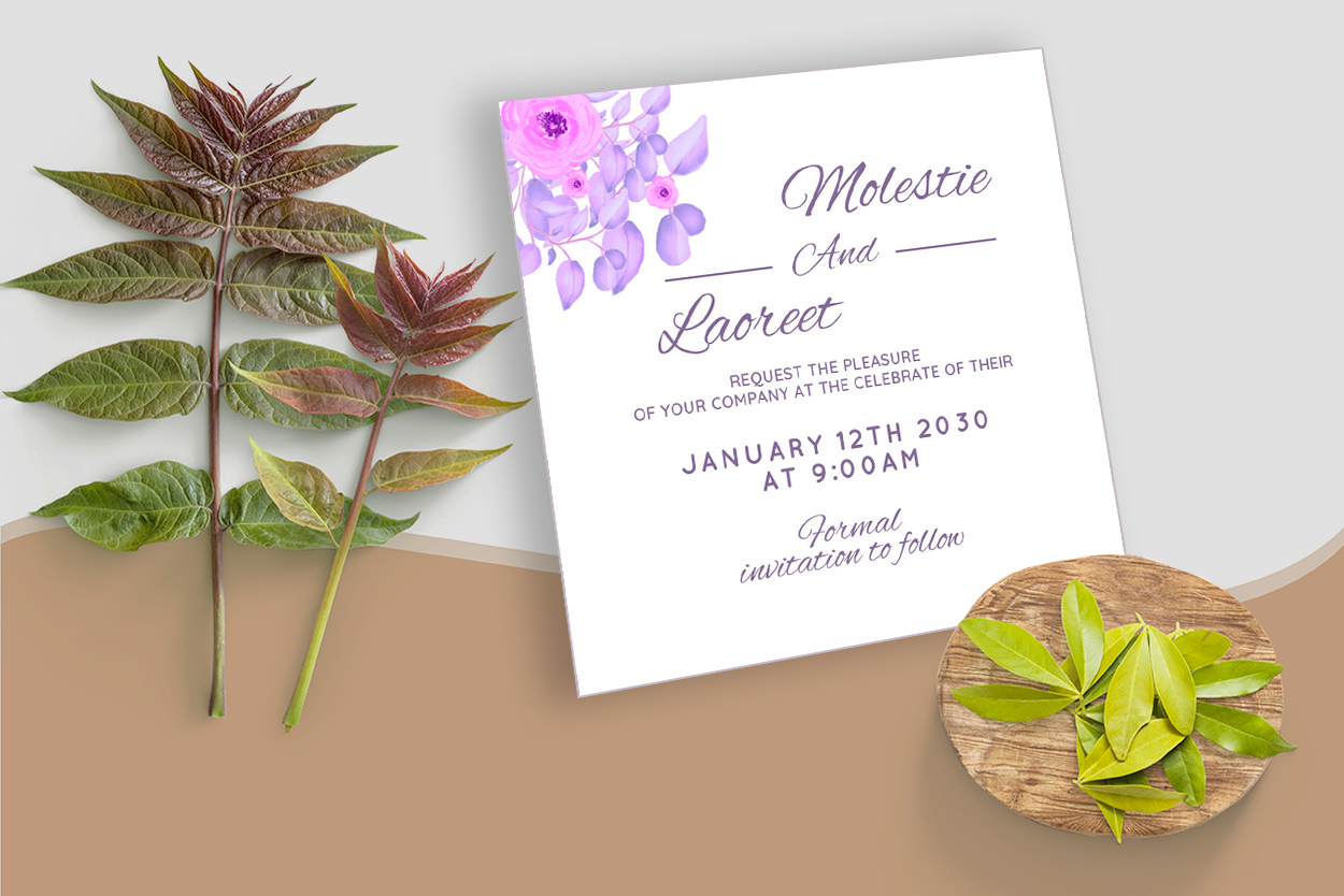 Pink Flower Square Wedding Invitation Card Watercolour Background preview image.