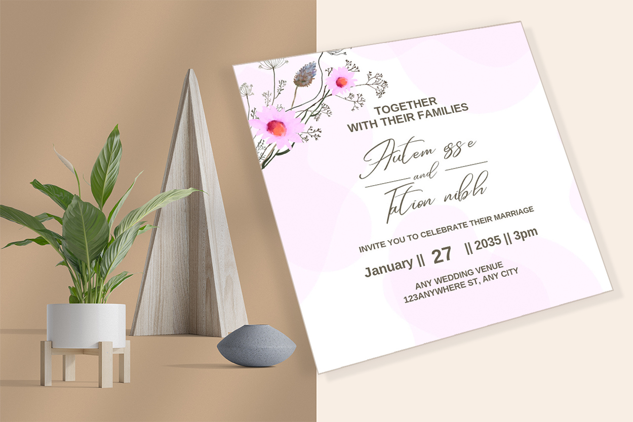 Image of elegant wedding invitation with watercolor flowers.