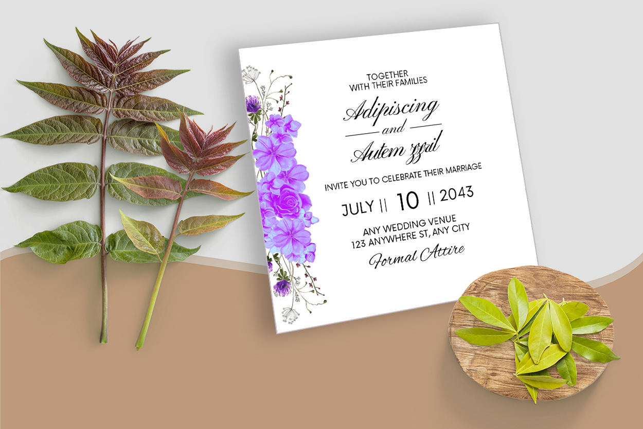 Wedding Card with Watercolor Blue Floral preview image.