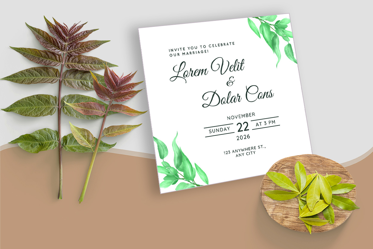 Geometric Wedding Card with Leaf Design for your events.