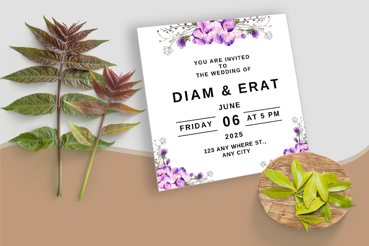 Wedding Card with Wonderfull Florals Design preview image.