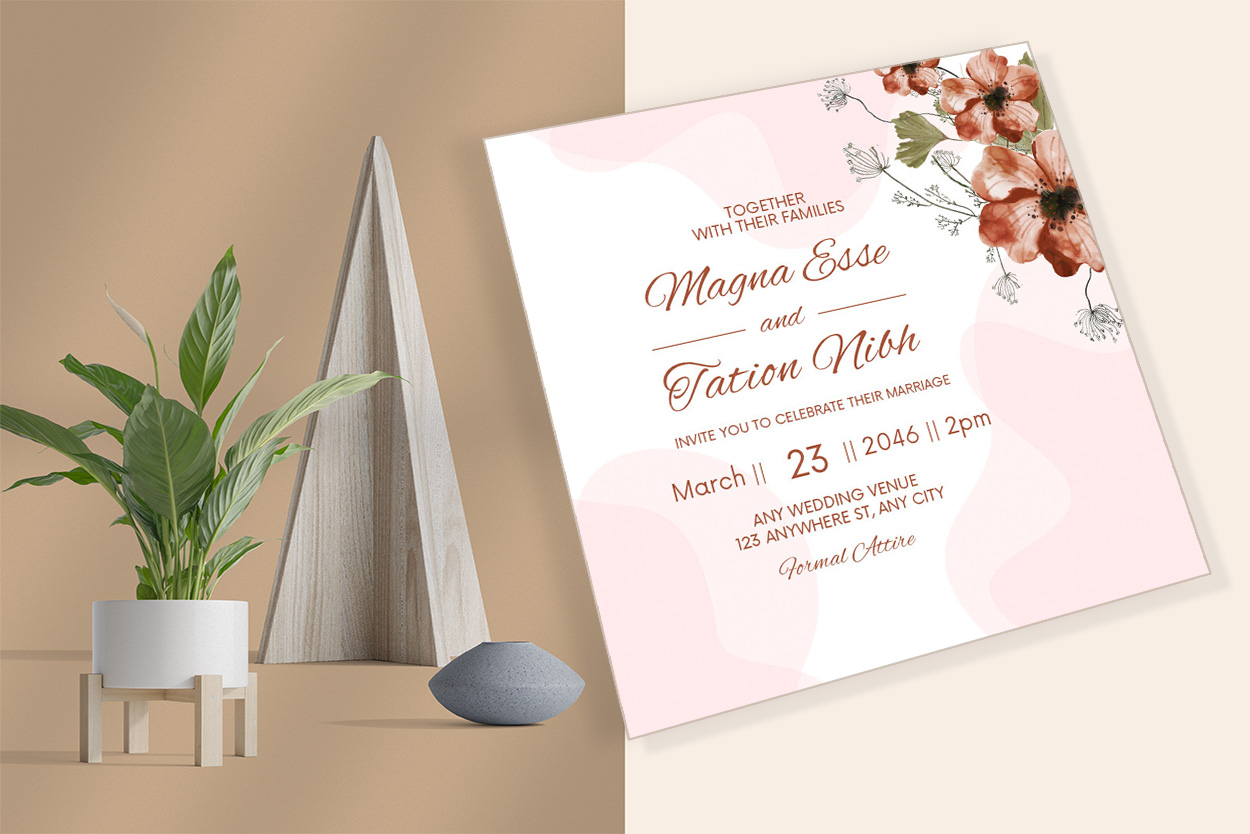 Flowers Brown Wedding Invitation Design preview image.