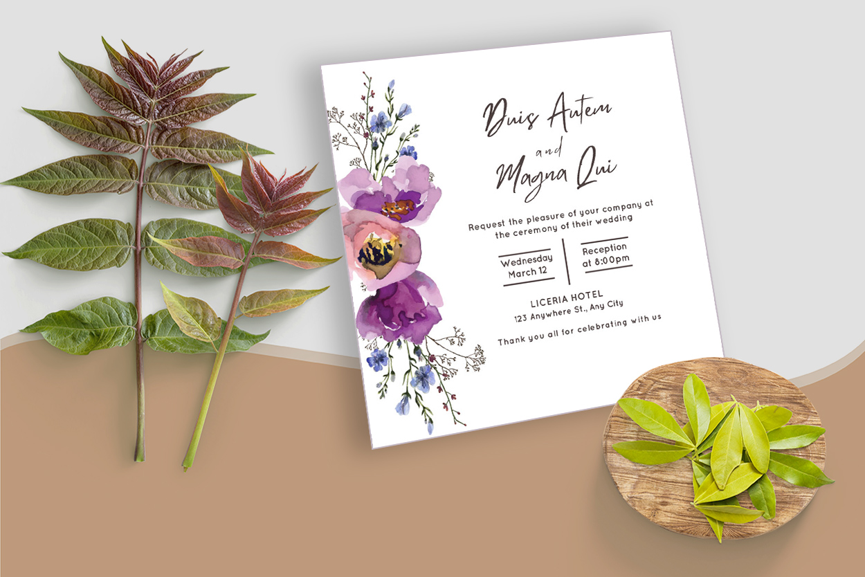 Thiết kế thẻ cưới hoa tím này sử dụng màu sắc tươi sáng và những họa tiết hoa tím rực rỡ. Sự kết hợp này mang lại một phong cách cổ điển và tinh tế cho thiệp cưới của bạn. Hãy xem hình ảnh thiết kế thẻ cưới hoa tím này để đưa ra quyết định tốt nhất cho đám cưới của bạn. 