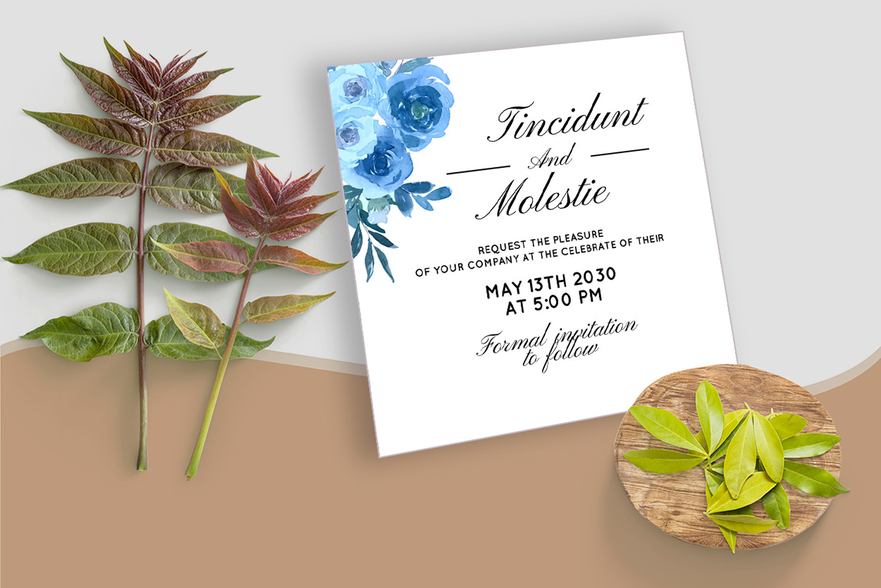 Blue Rose Floral Wedding Card Design preview image.