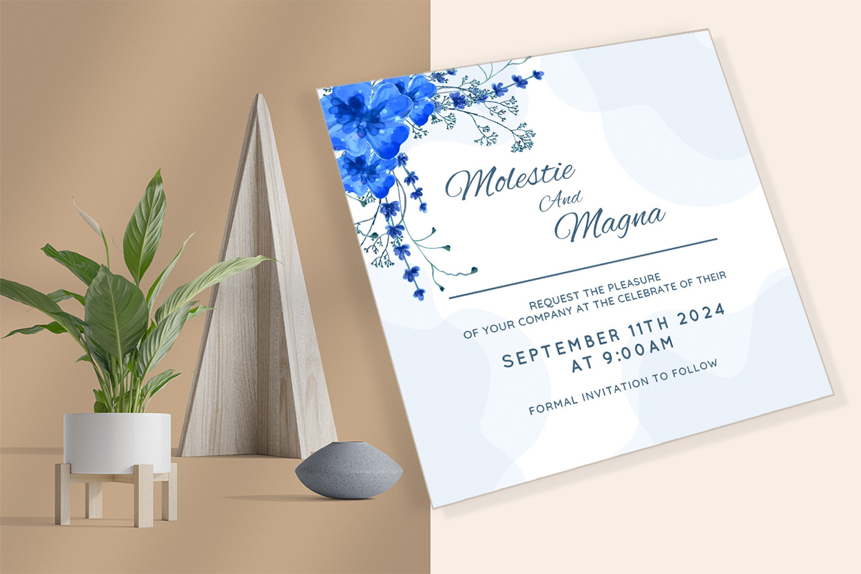 Preview for Awesome Blue Floral Happy Wedding Invitation Template.