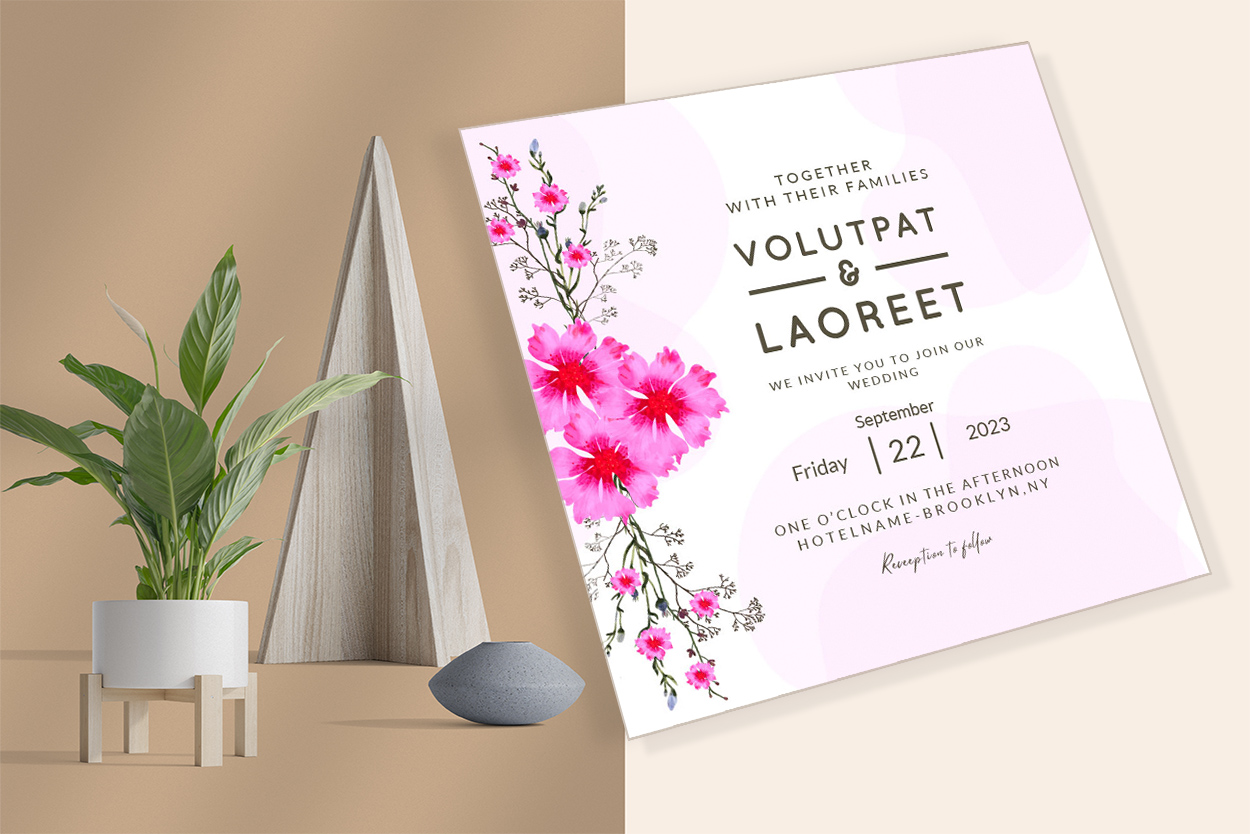 Preview for Beautiful Simple Wedding Card Vector Design with Floral.