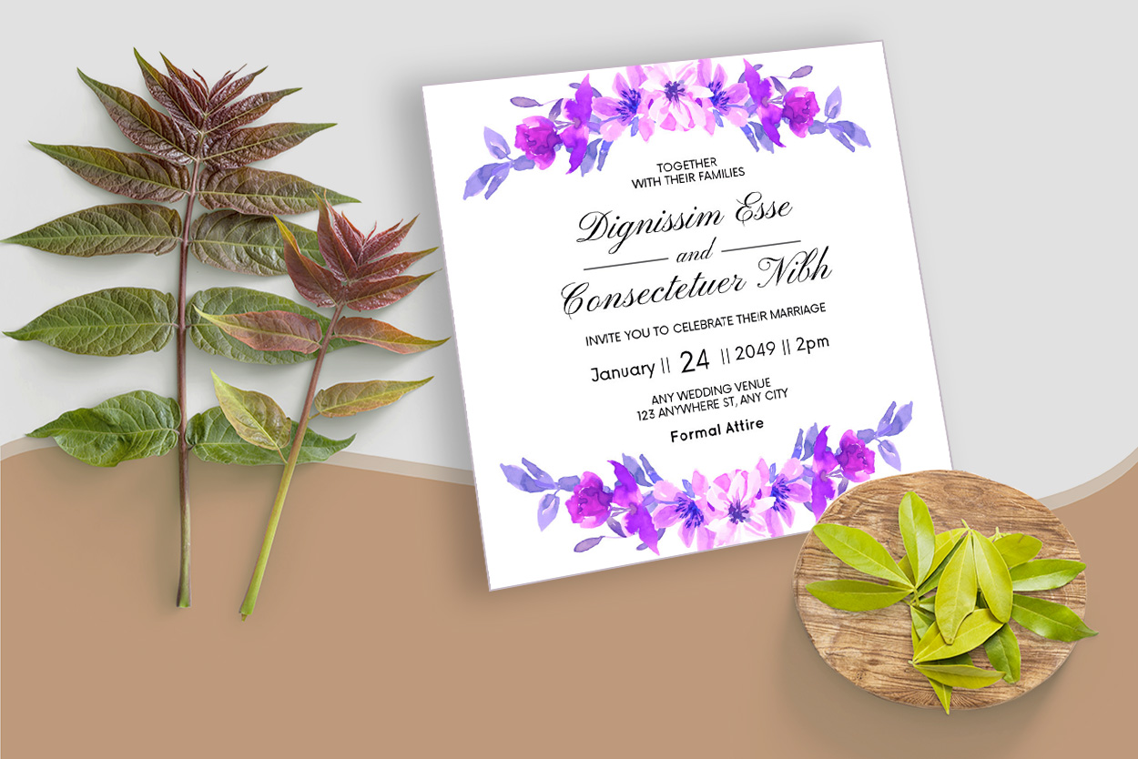 square wedding invitation card watercolour floral background 1b 568