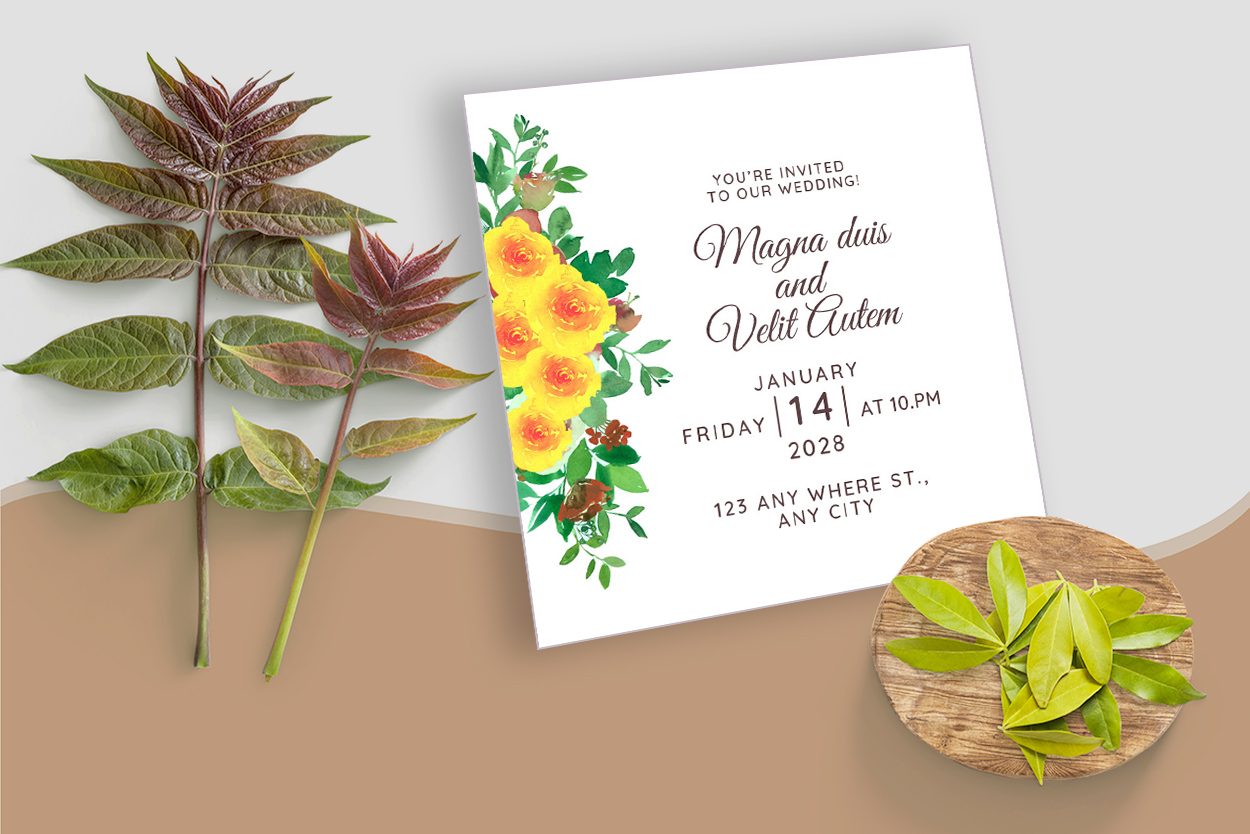 Wedding Card Frame with Yellow Floral for your events.