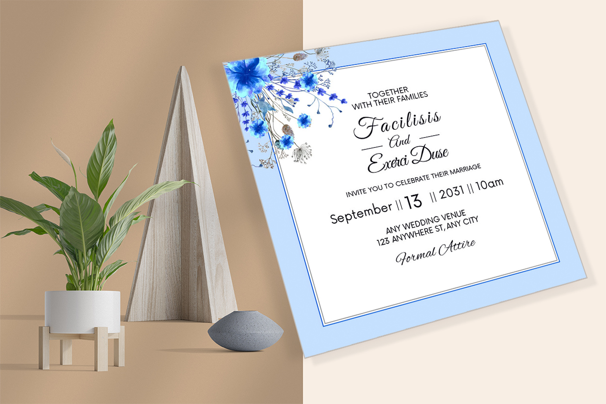 Blue Floral Design Wedding Card Vector for your events.