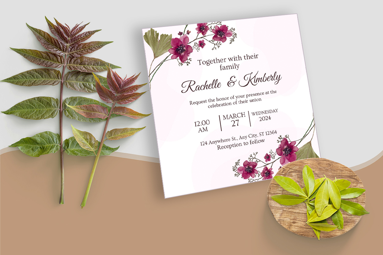 Floral Geometrical Frame Wedding Card mockup example preview.