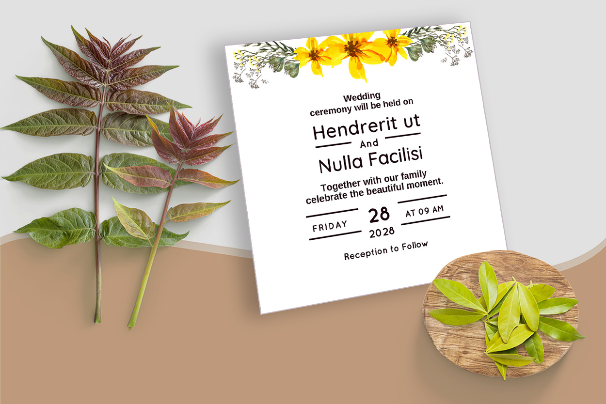 Yellow Wedding Invitation Card Vector for your event.