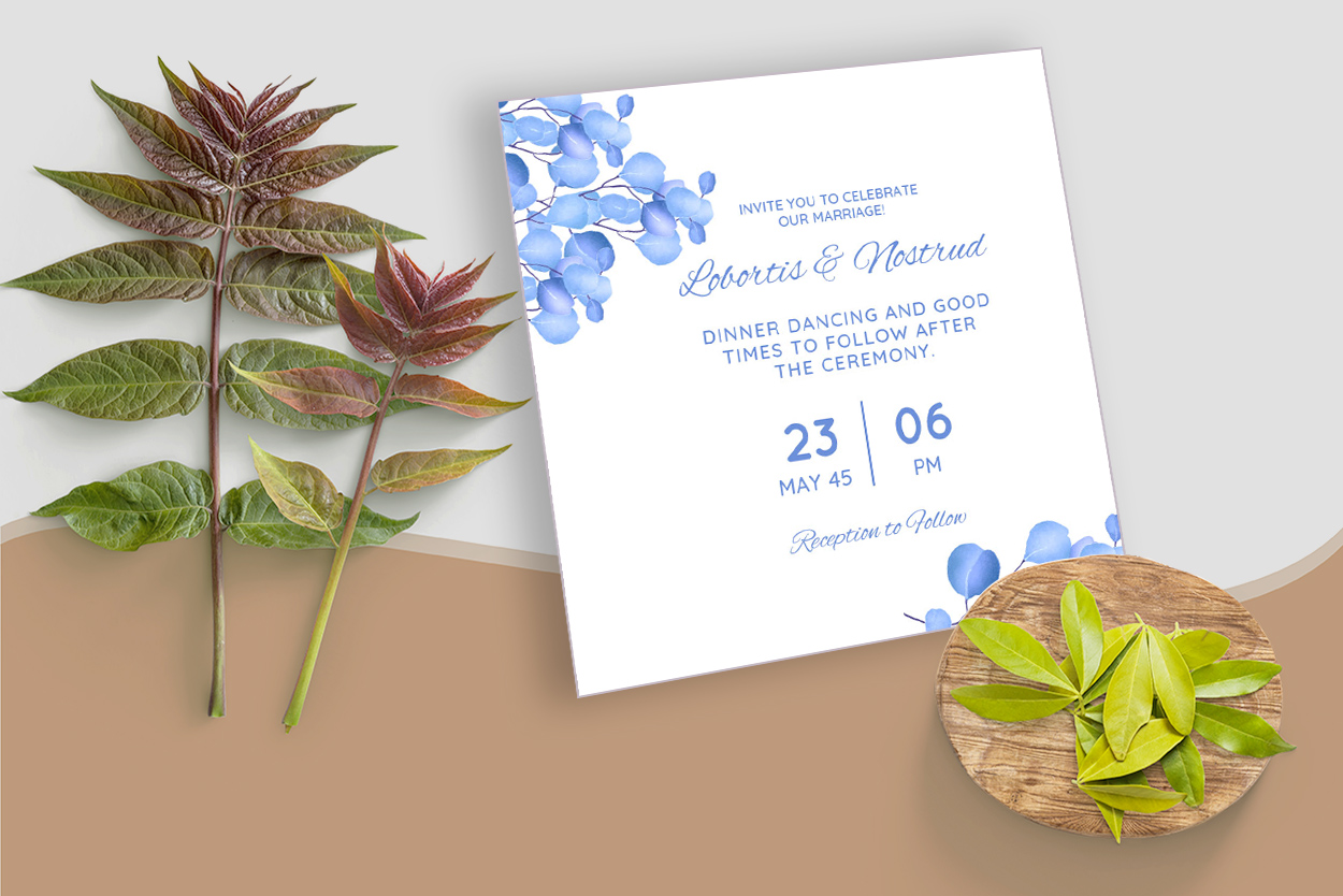 Blue Wedding Invitation Card Vector for your events.