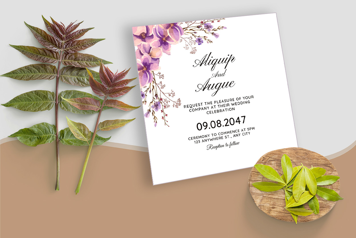 Wedding Card with Watercolor Florals Design preview image.