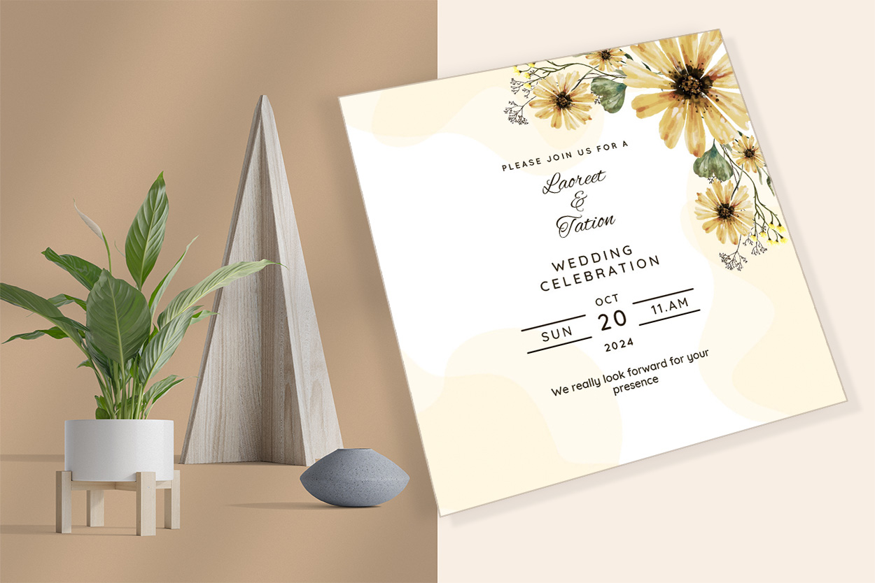 Floral Yellow Wedding Card Design preview image.