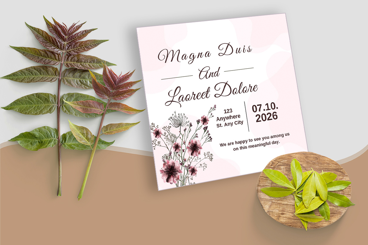 Watercolor Floral Wedding Ceremony Card mockup example preview.