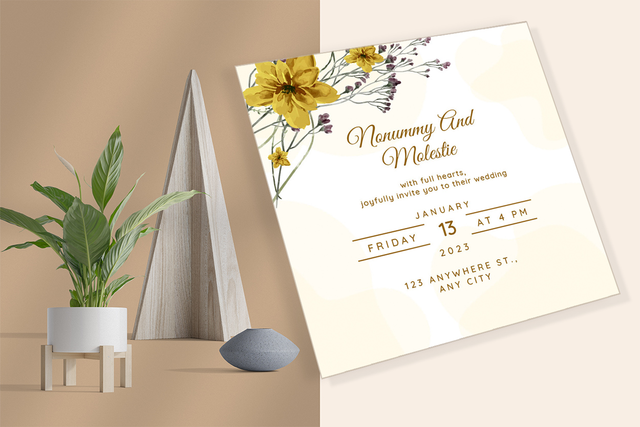 Image of a wonderful wedding card with floral design.