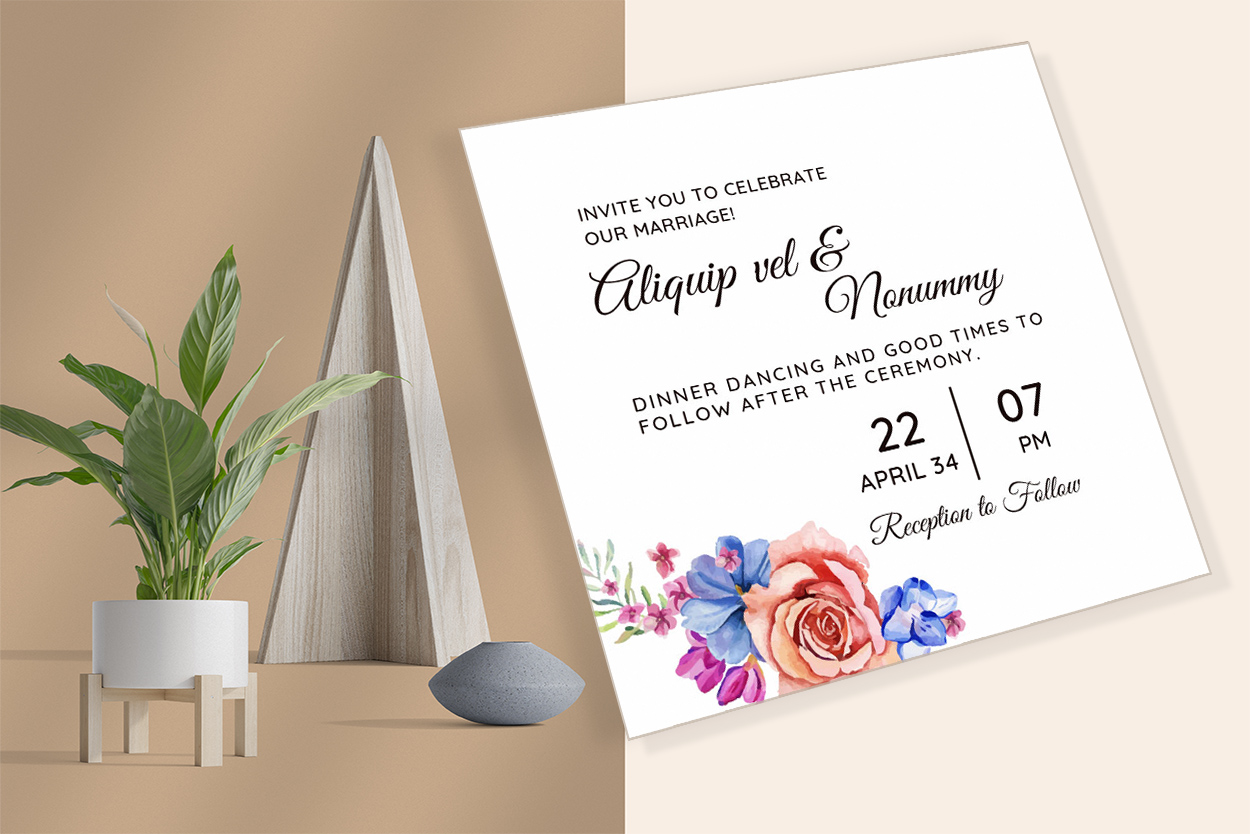 square wedding invitation card watercolour floral background 1b 921