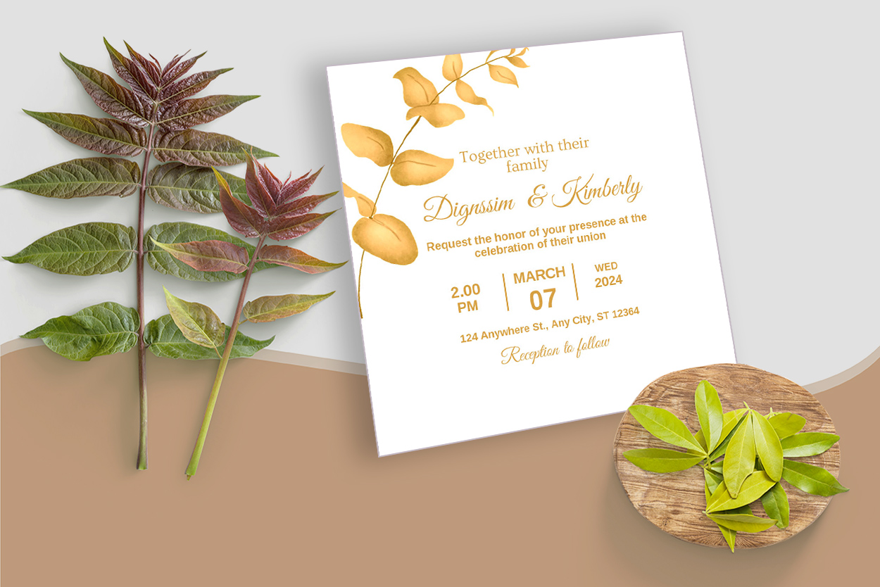 Orange Сolor Leaves With Wedding Card Design for your events.