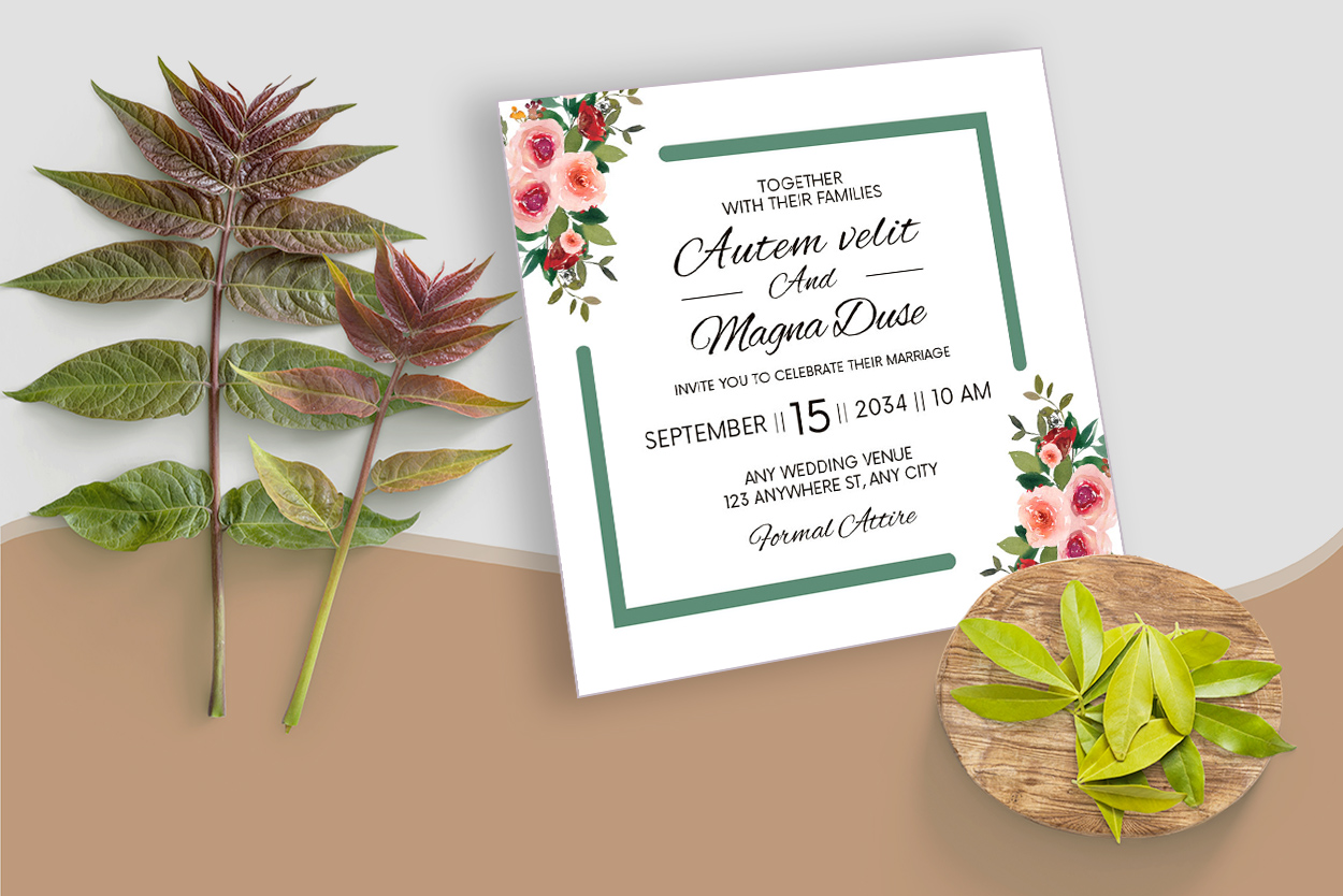 Green Frame Rose Floral Wedding Card for your events.