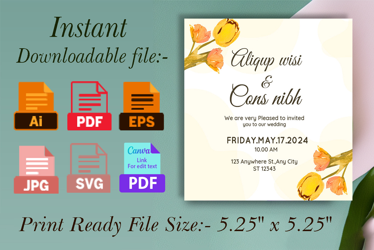 Floral Wedding Invitation Card Vector details.