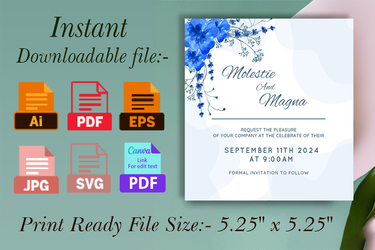 Information about Blue Floral Happy Wedding Invitation Template.