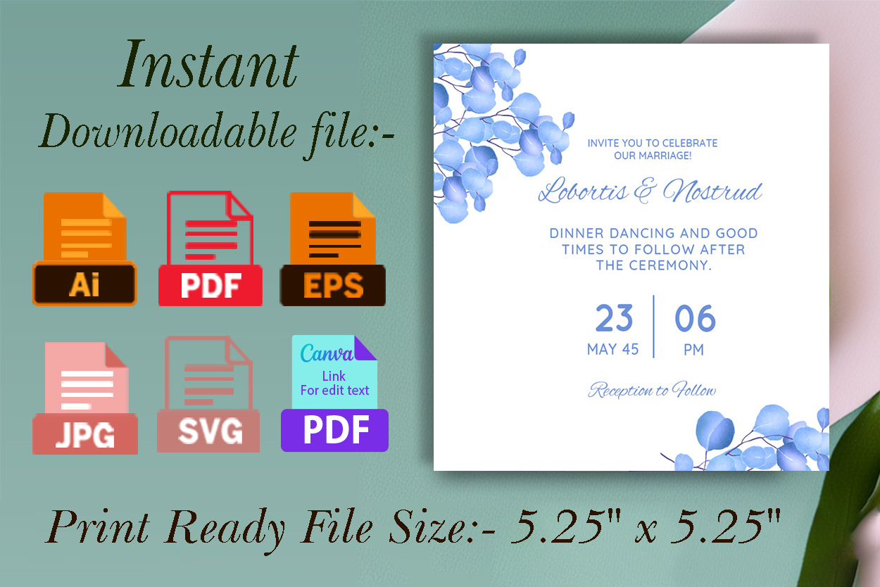 Blue Wedding Invitation Card Vector details.