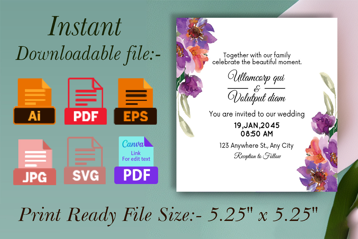 Wonderfull Florals Wedding Card Vector features.