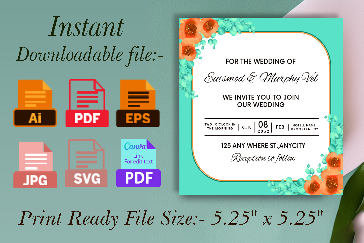 This turquoise wedding invitation is easy editable.