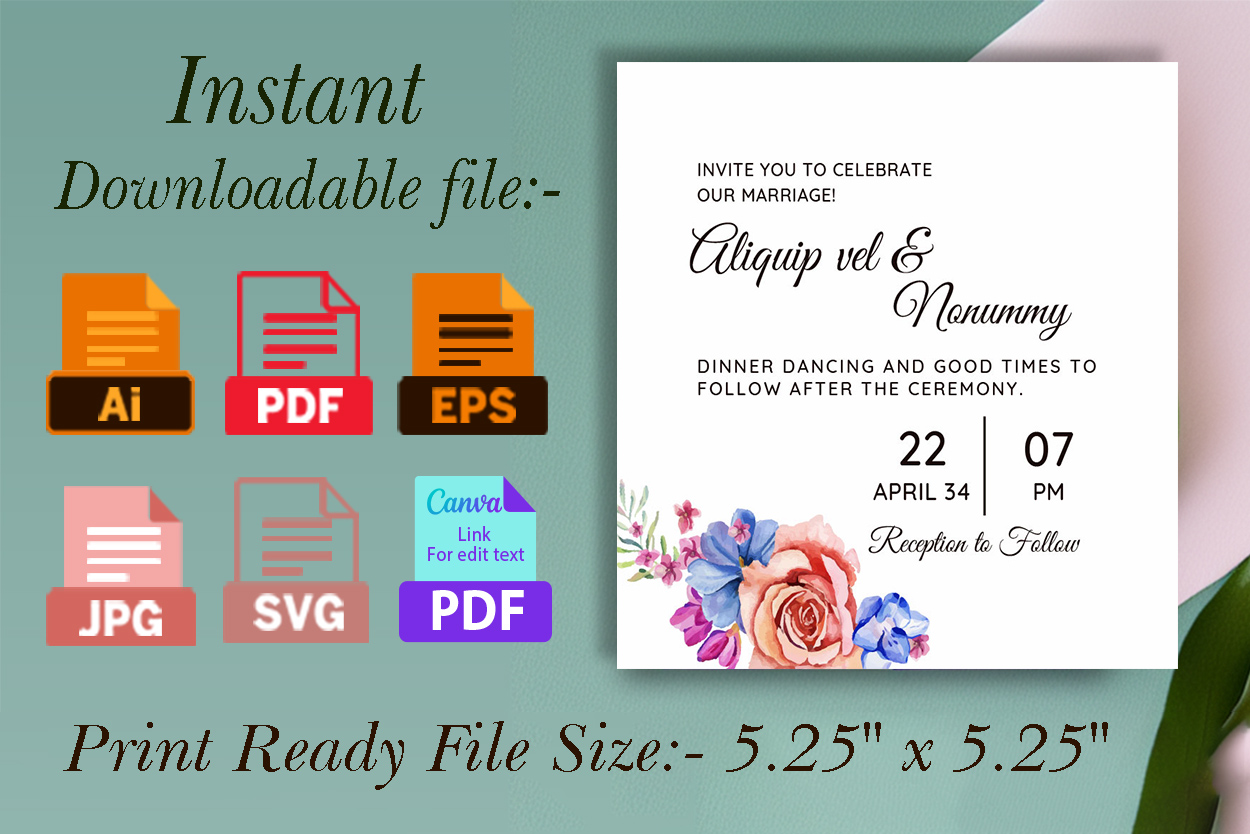 square wedding invitation card watercolour floral background 2b 679