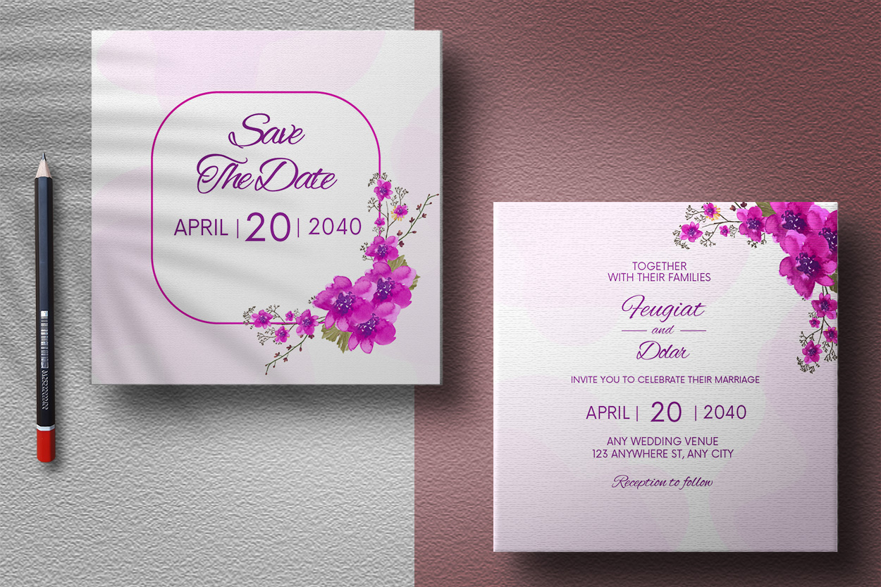 Vibrant Purple Floral Wedding Invitations presentation.