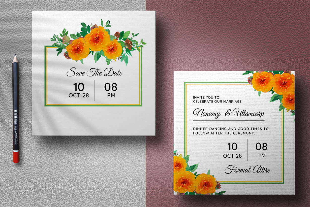 Invitation Wedding Floral Yellow Background preview image.