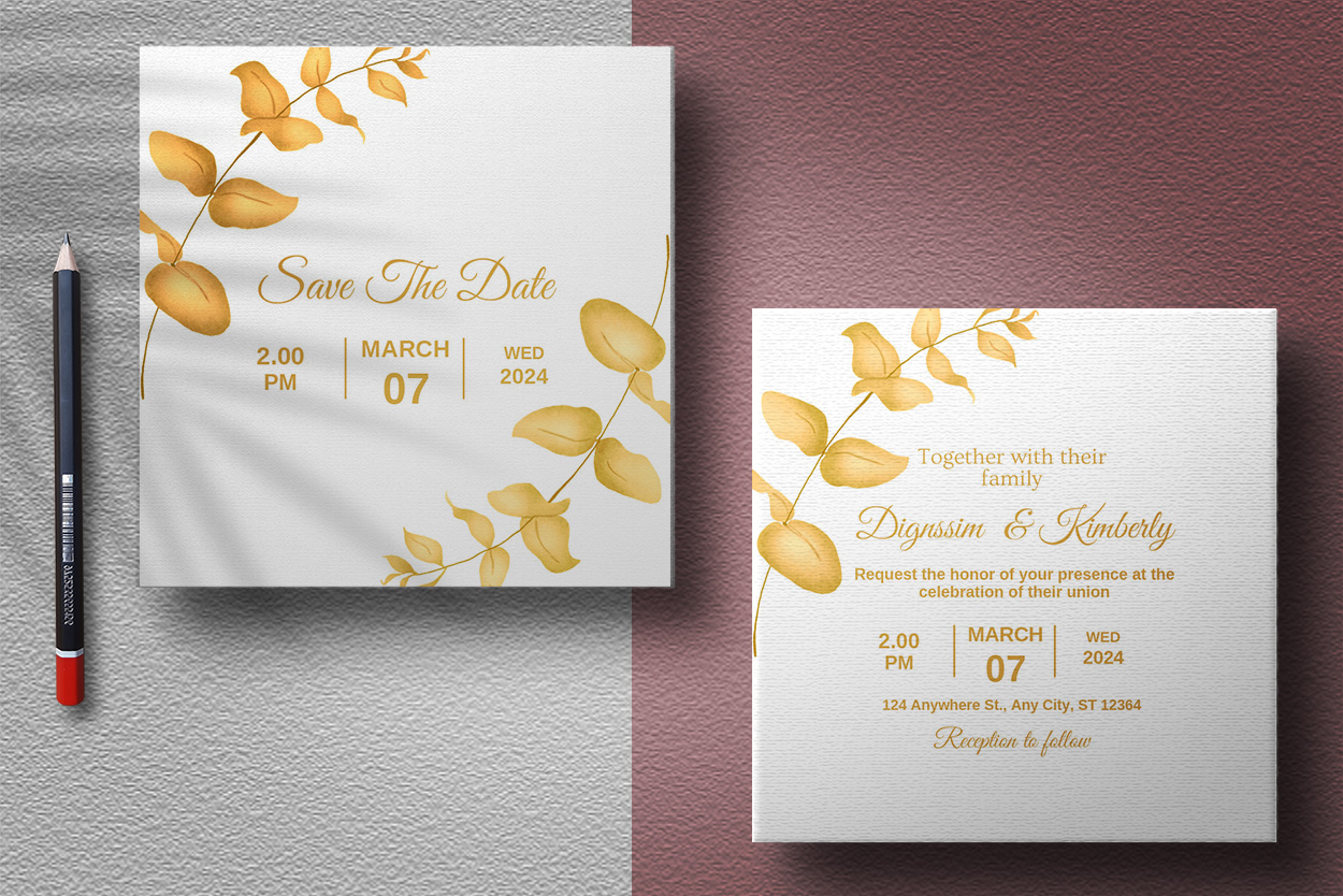 Orange Сolor Leaves With Wedding Card Design presentation.