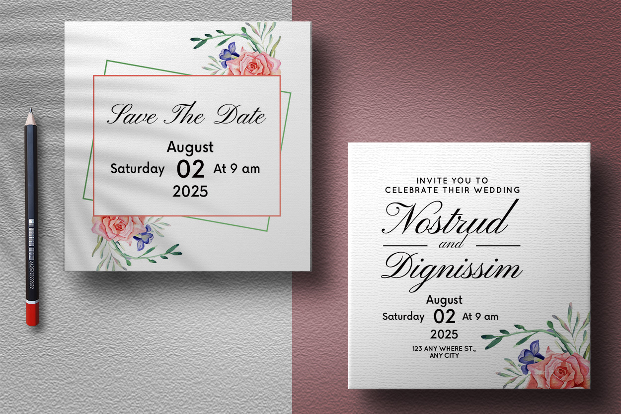 Image of charming wedding invitation card with floral design