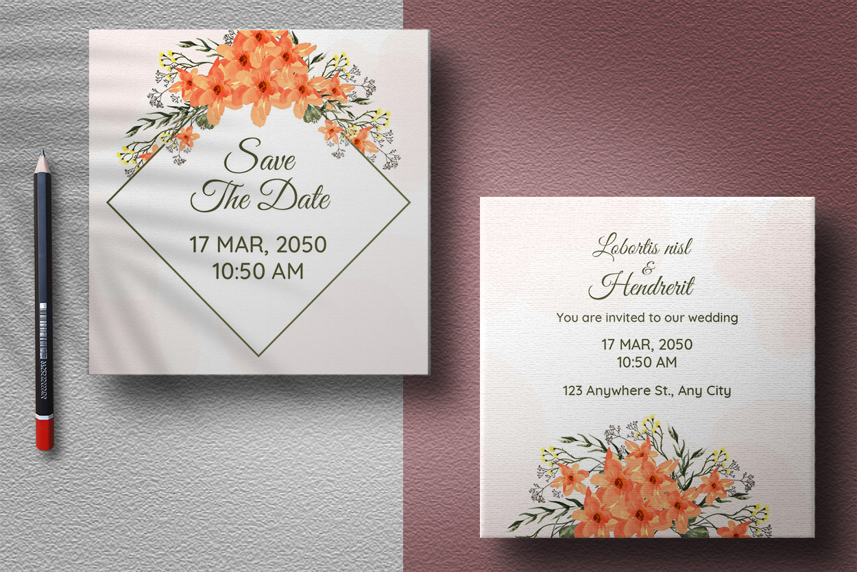 Image of unique wedding card with floral design.