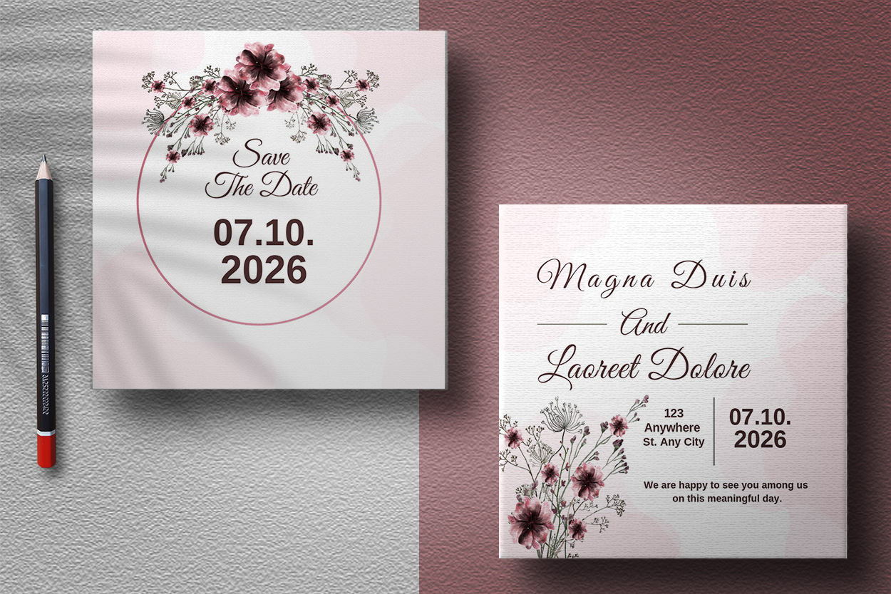 Watercolor Floral Wedding Ceremony Card presentation.