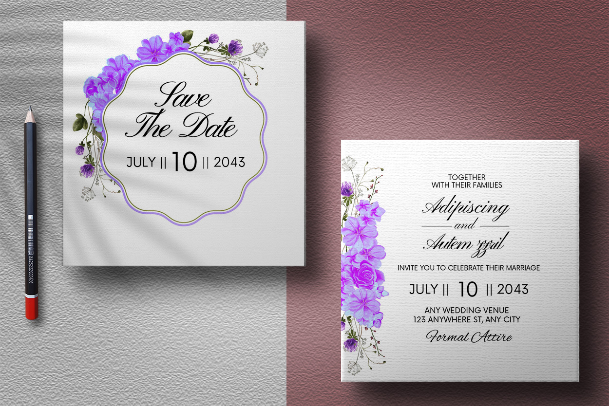 Wedding Floral Invitation Blue preview image.