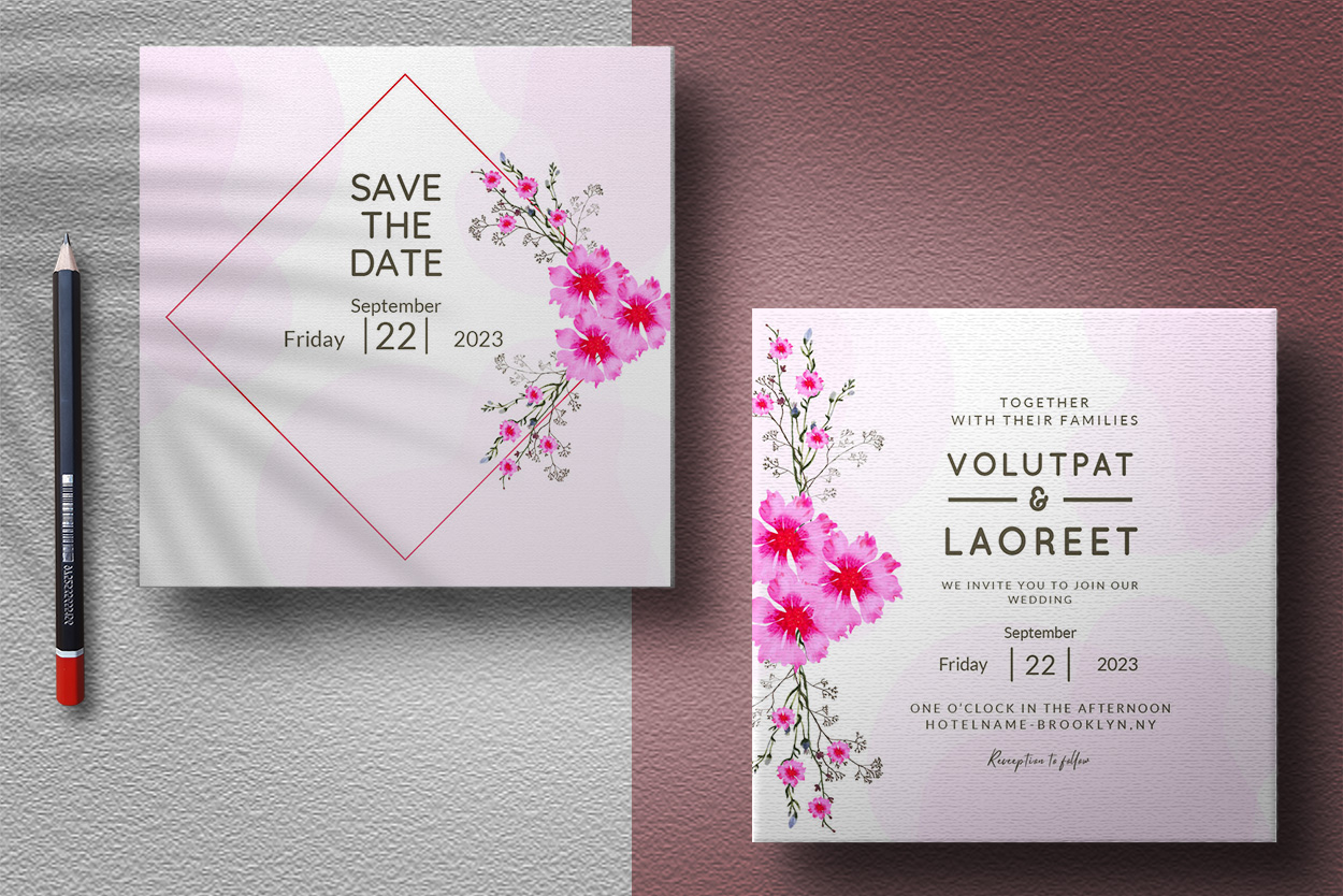 Simple Wedding Card Vector Design with Floral presentation.