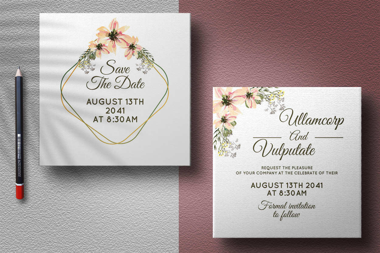 Wedding Card Frame with Pink Watercolor Flowers presentation.