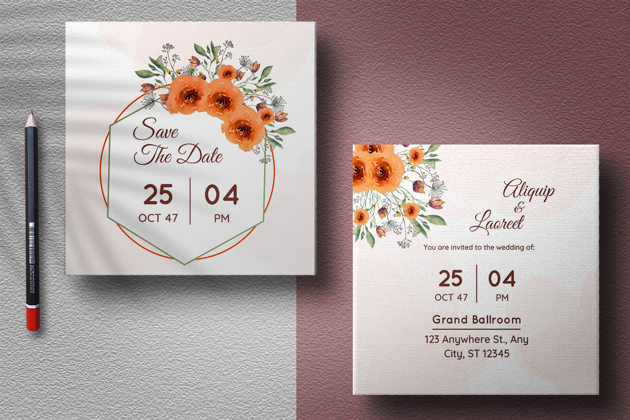 Yellow Rustic Floral Wedding Invitations presentation.