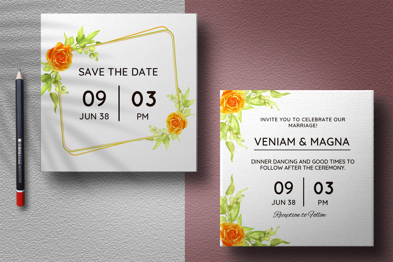 Wedding Ceremony Card with Yellow Floral presentation.